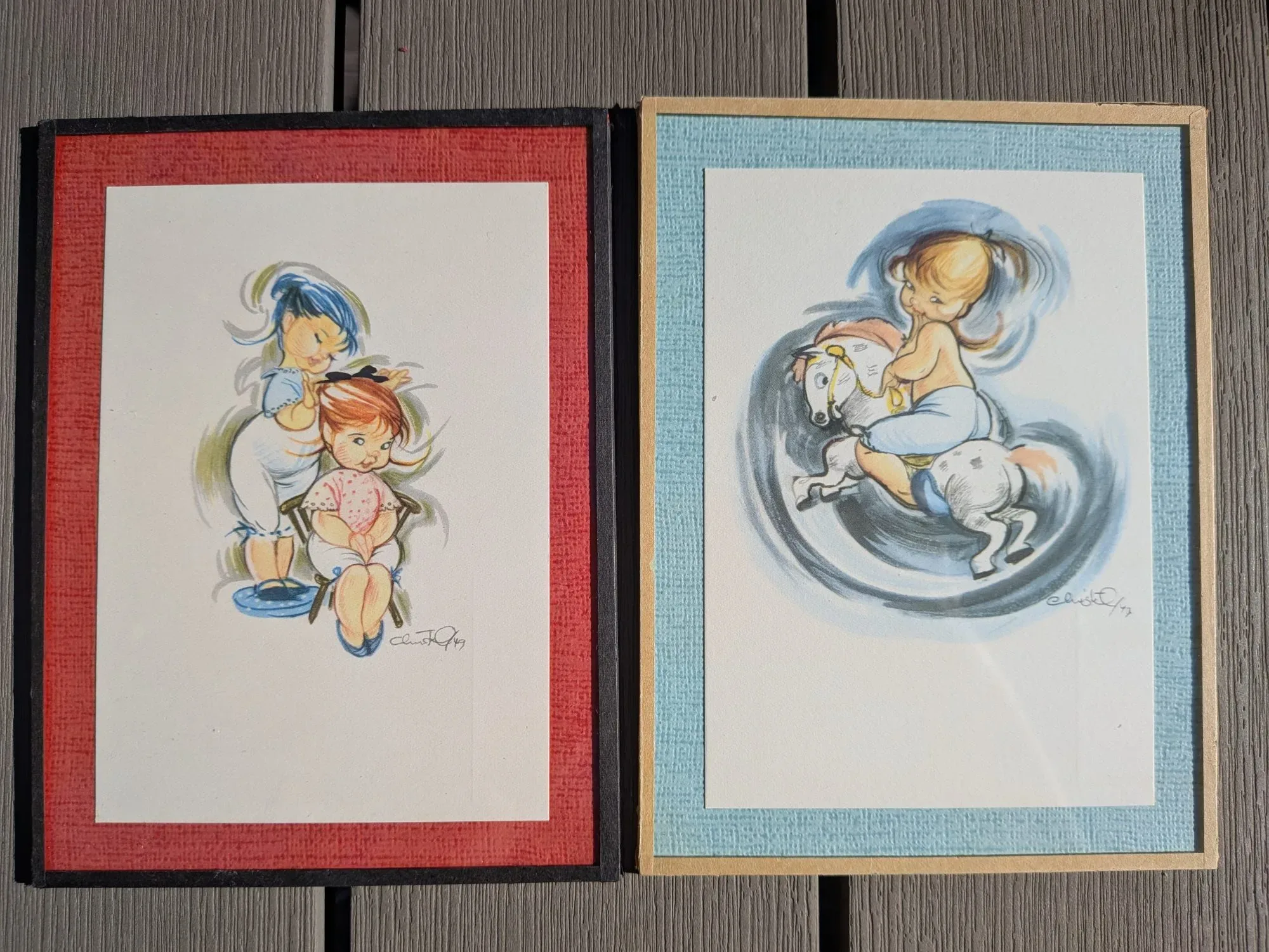 Vintage Christel Drost Illustrationer – Set om Två Barnmotiv från 1969