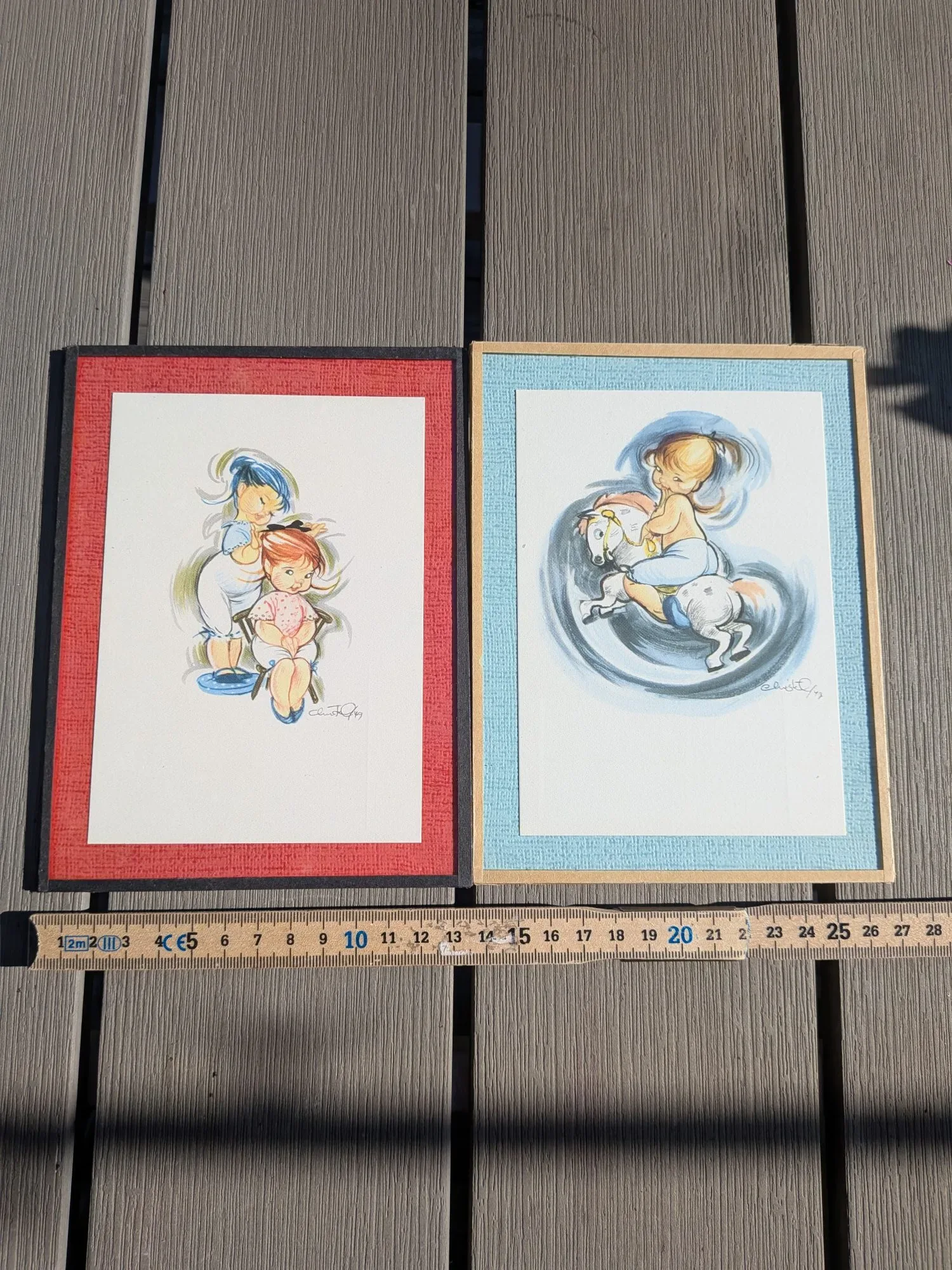 Vintage Christel Drost Illustrationer – Set om Två Barnmotiv från 1969 - Bild 3