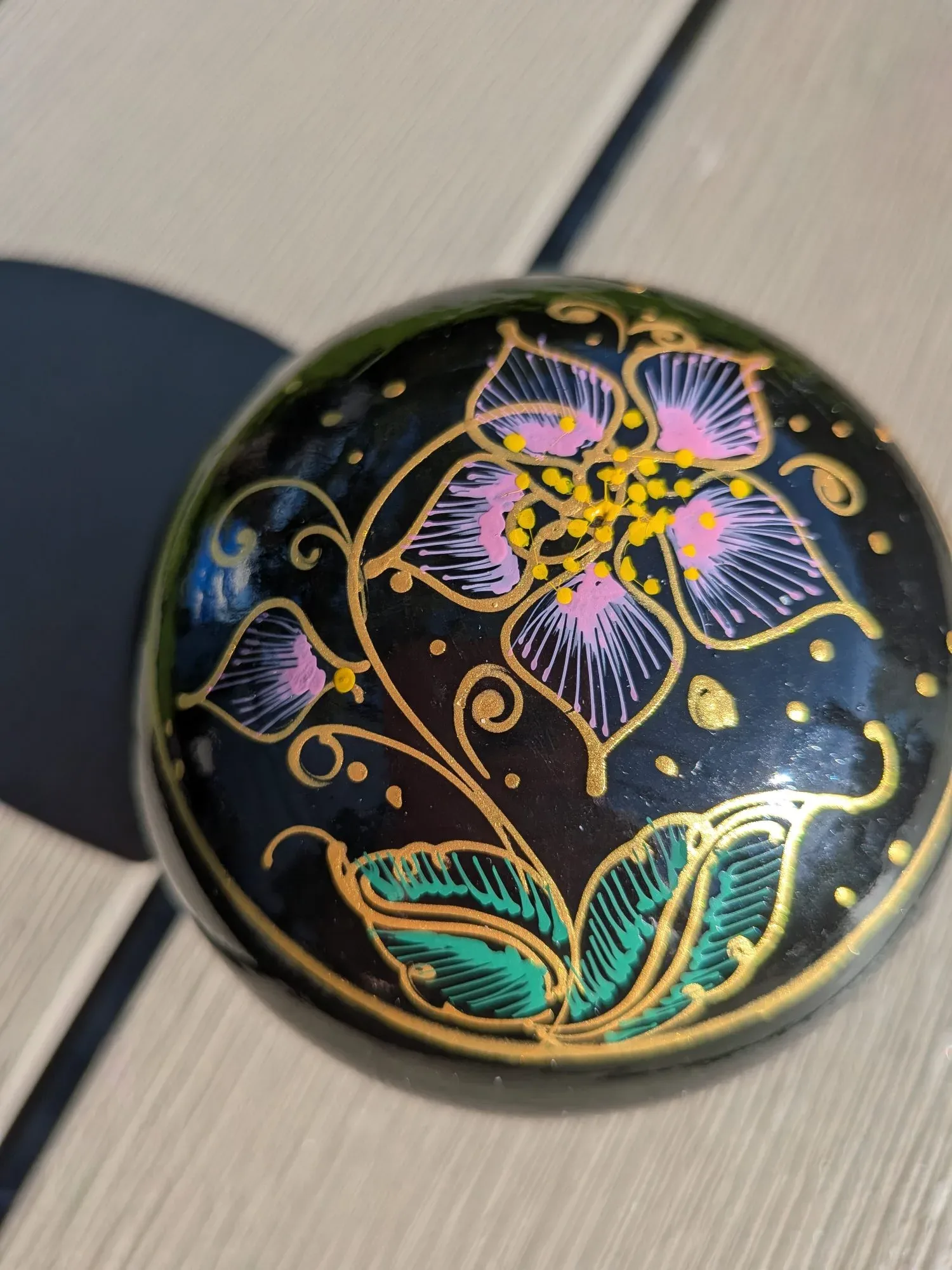 Vintage Lackerad Smyckesask med Handmålat Blomstermotiv & Doftblomma - Bild 2