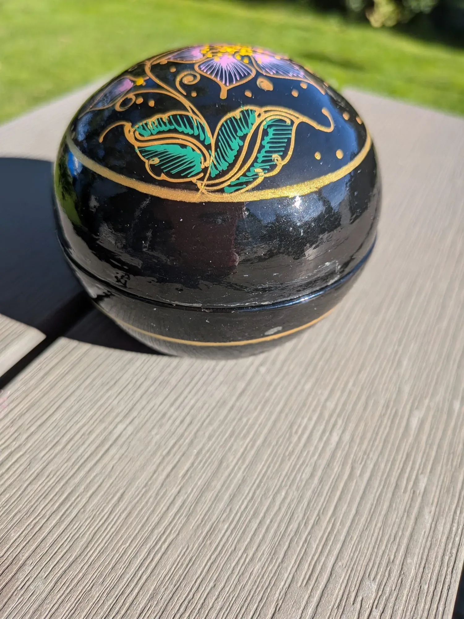 Vintage Lackerad Smyckesask med Handmålat Blomstermotiv & Doftblomma - Bild 9