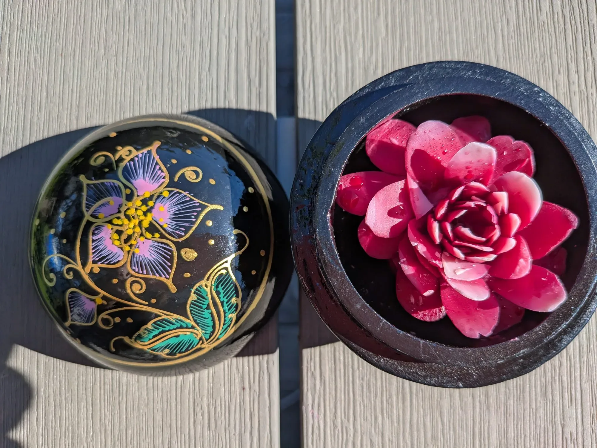 Vintage Lackerad Smyckesask med Handmålat Blomstermotiv & Doftblomma - Bild 7