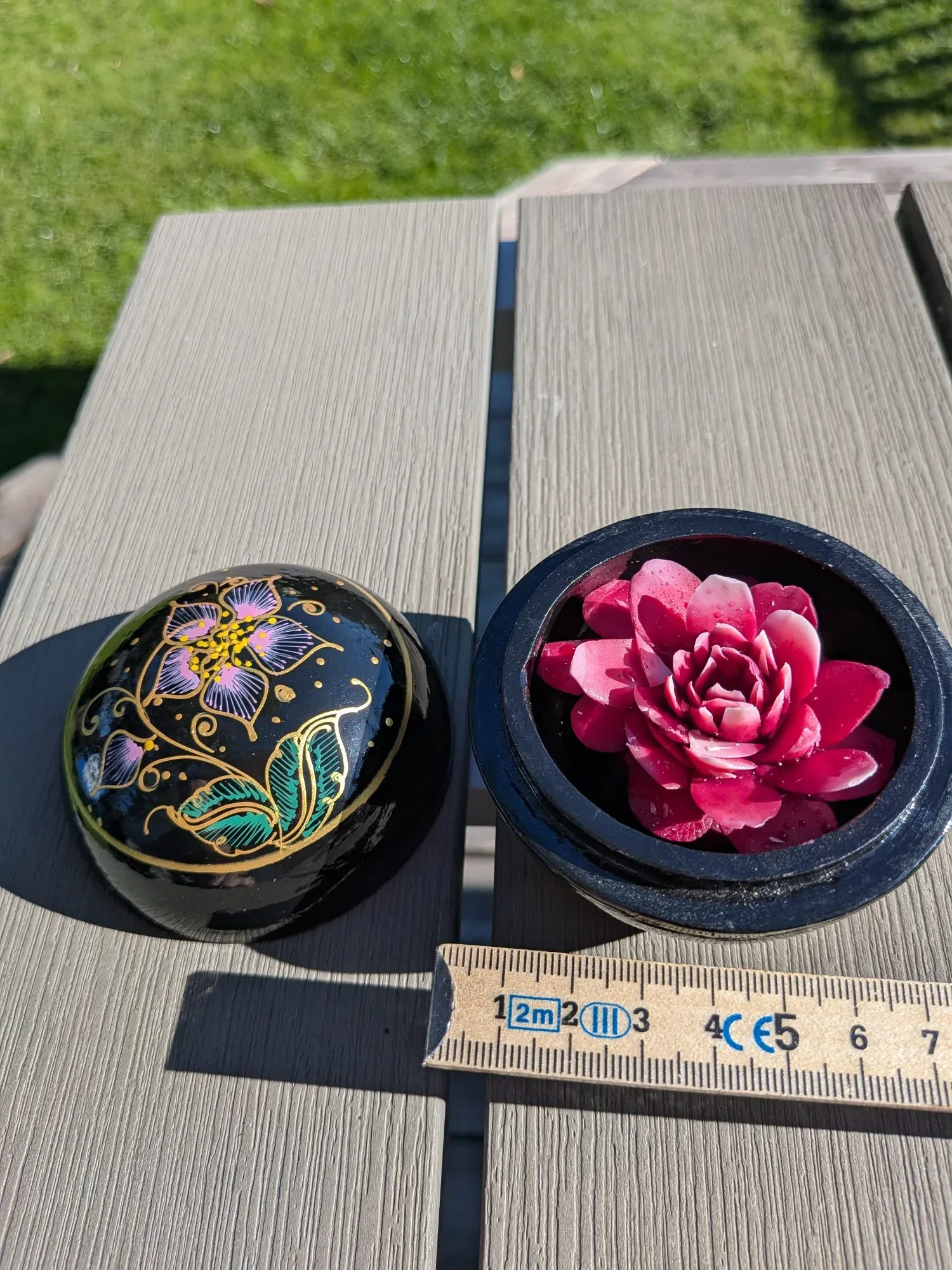 Vintage Lackerad Smyckesask med Handmålat Blomstermotiv & Doftblomma - Bild 6