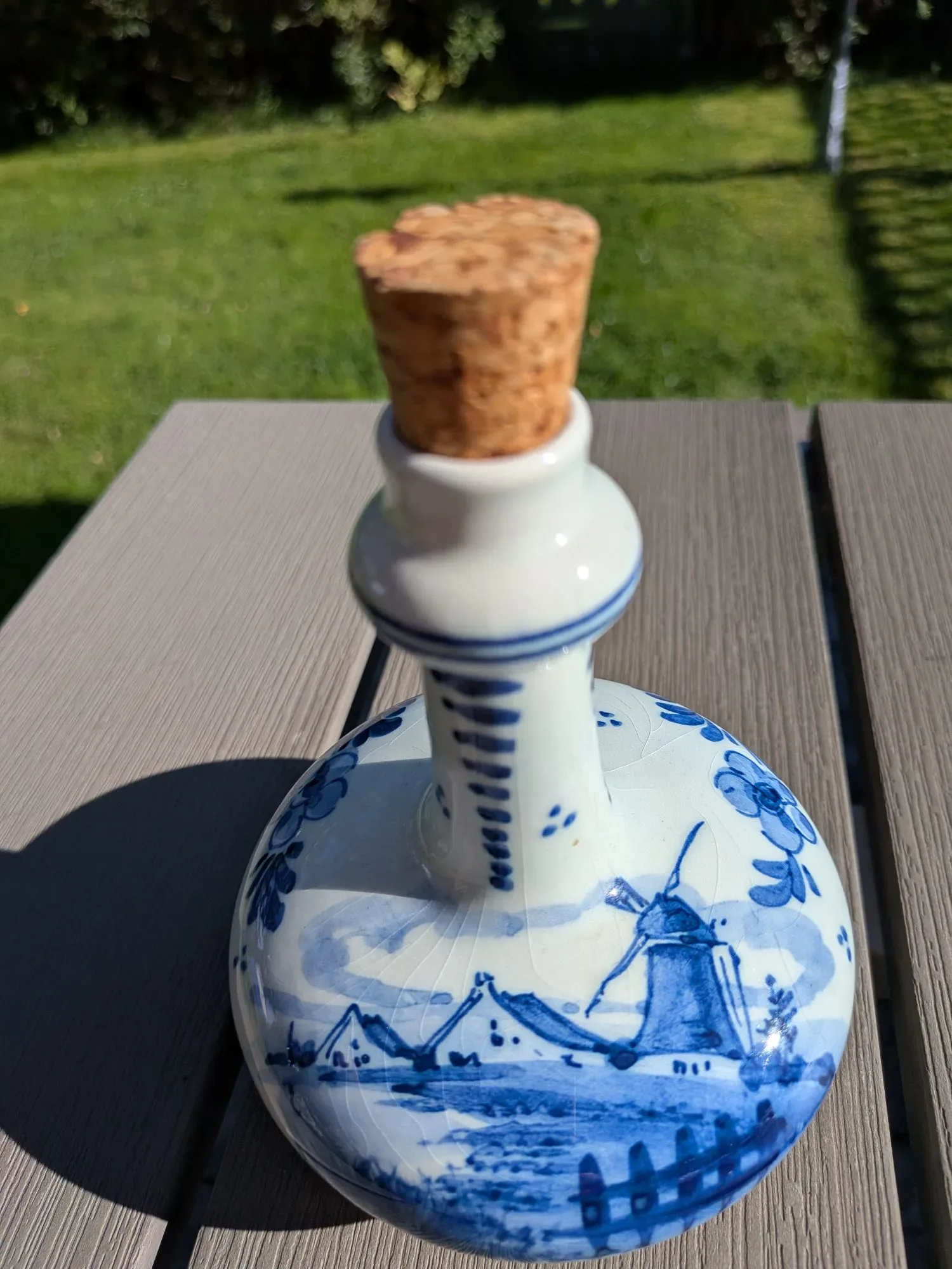 Delft Blue Ceramic Bottle with Cork, Holland