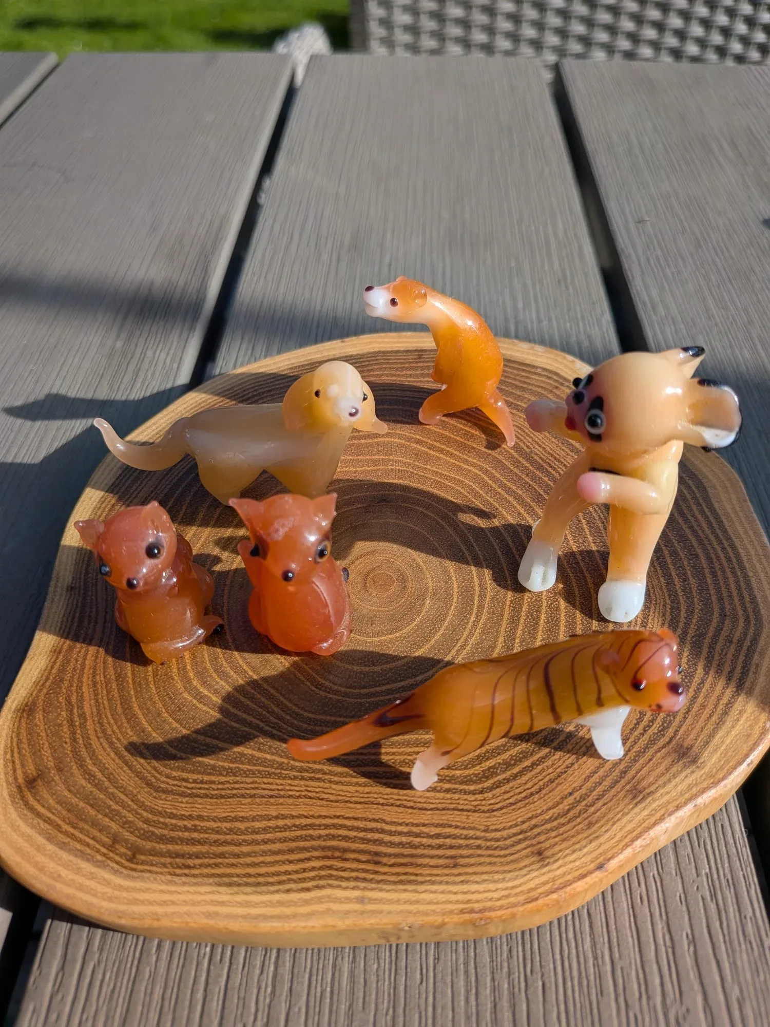 6 Små Djurfigurer i Glas – Unikt Vintage Set