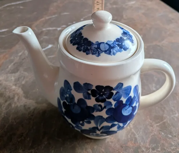Blåblommig Vintage Tekanna – Svensk Fajans Melart Ceram - Bild 8