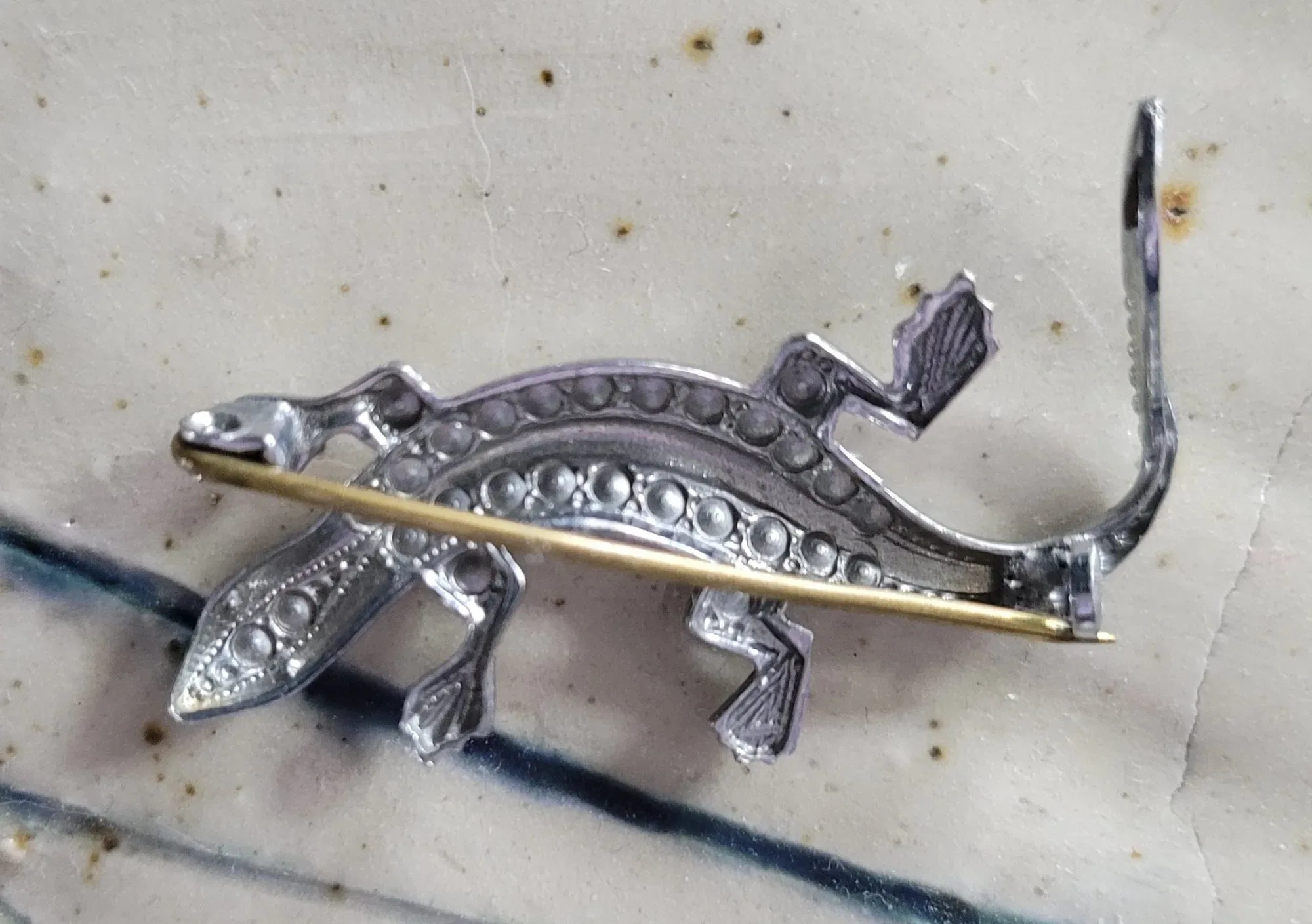 Vintage Brosch Ödla med Strass och Röda Ögon - Bild 3