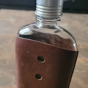 Vintage Glass Flask with Removable Leather Case