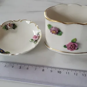 Schierholz Vintage Ceramic Set – Bowl & Holder with Hand-Painted Flowers