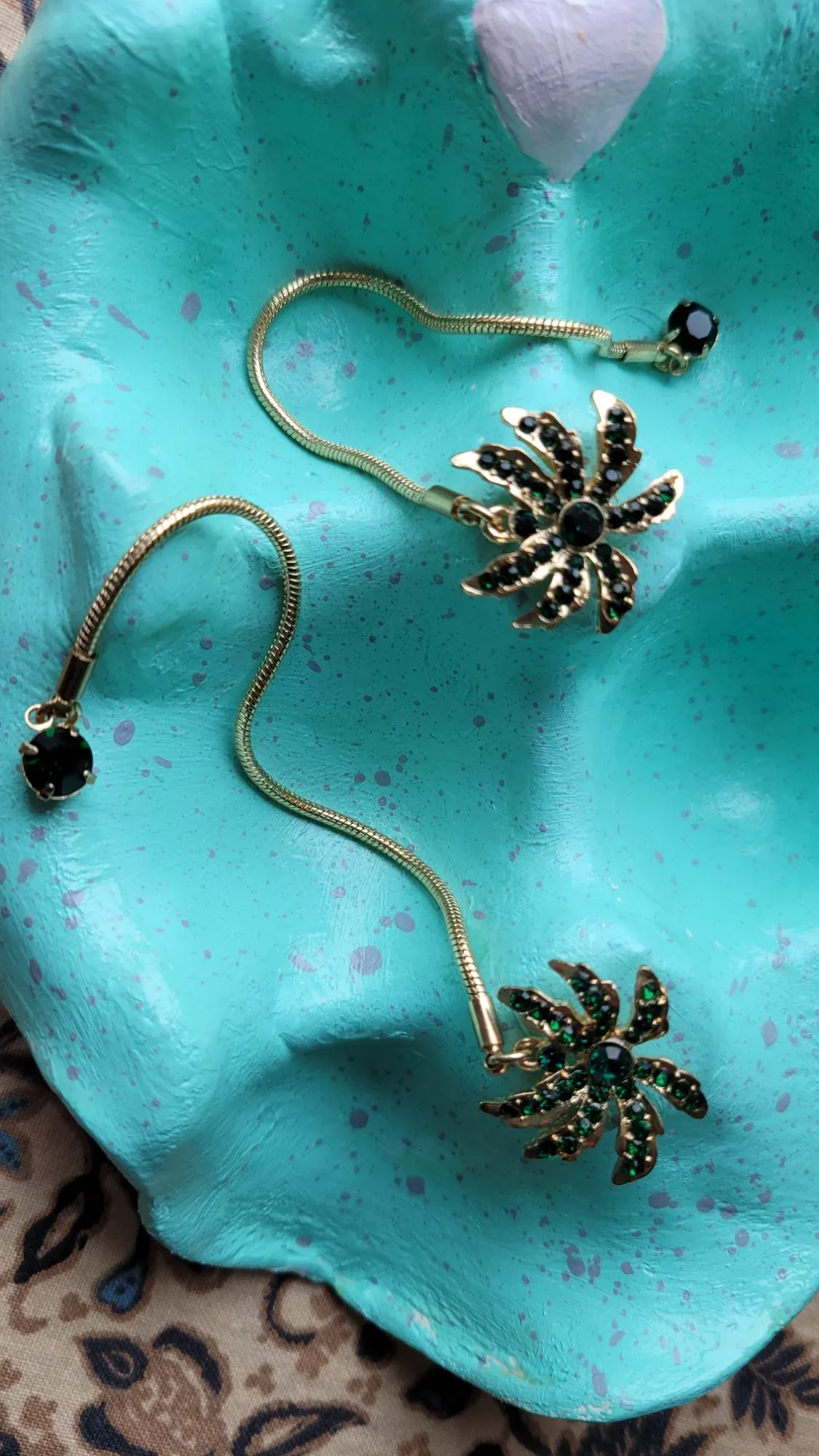 Glamorous Palm Tree Earrings with Green Stones - Image 4