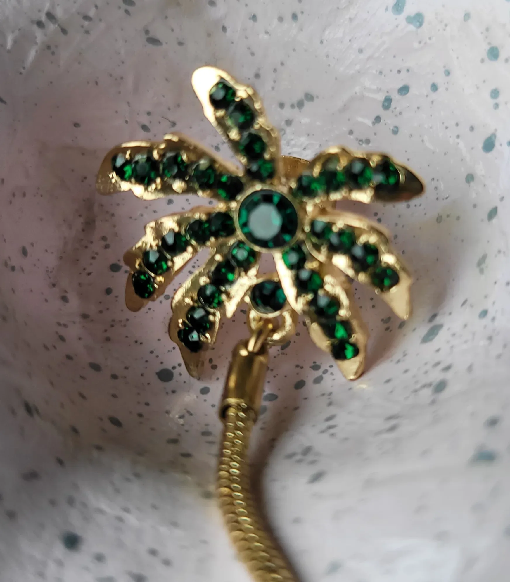 Glamorous Palm Tree Earrings with Green Stones