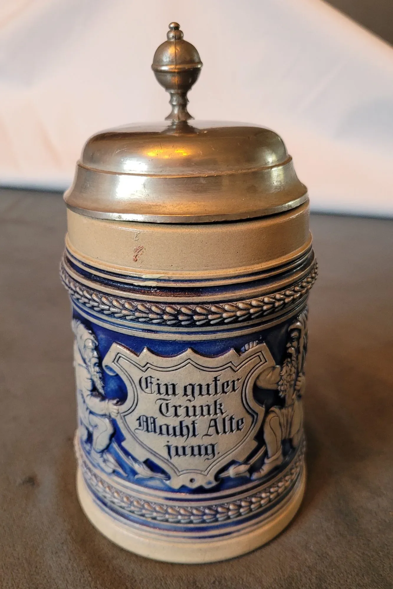 Par Tyska Vintage Ölsejdlar i Keramik med Tennlock - Bild 7