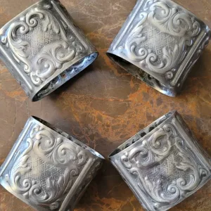 Vintage Pewter Napkin Rings, B FORM Norway, Set of 4