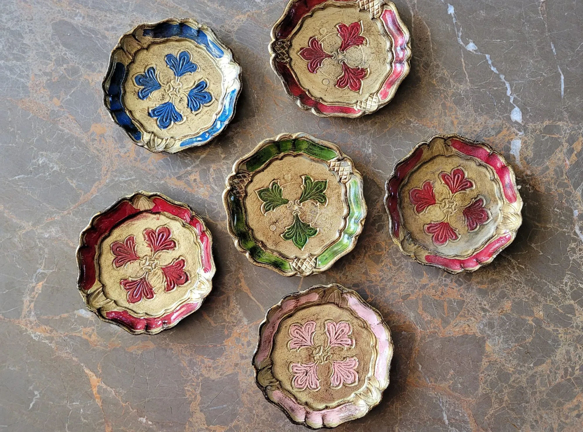 Vintage Underlägg / Coasters, Set om 6 Färggranna - Bild 3