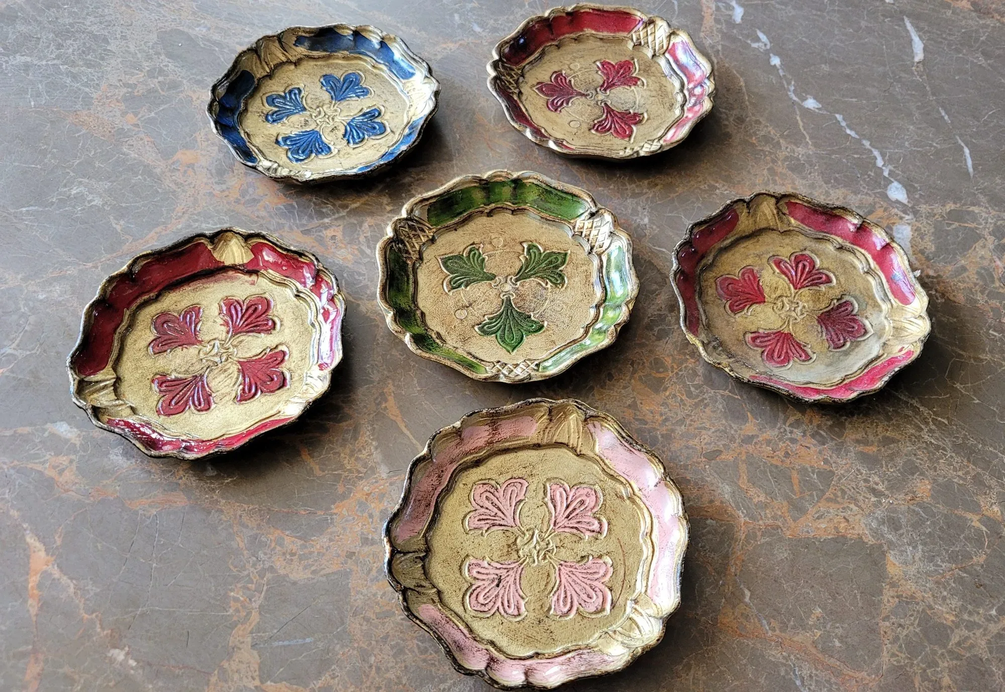 Vintage Underlägg / Coasters, Set om 6 Färggranna