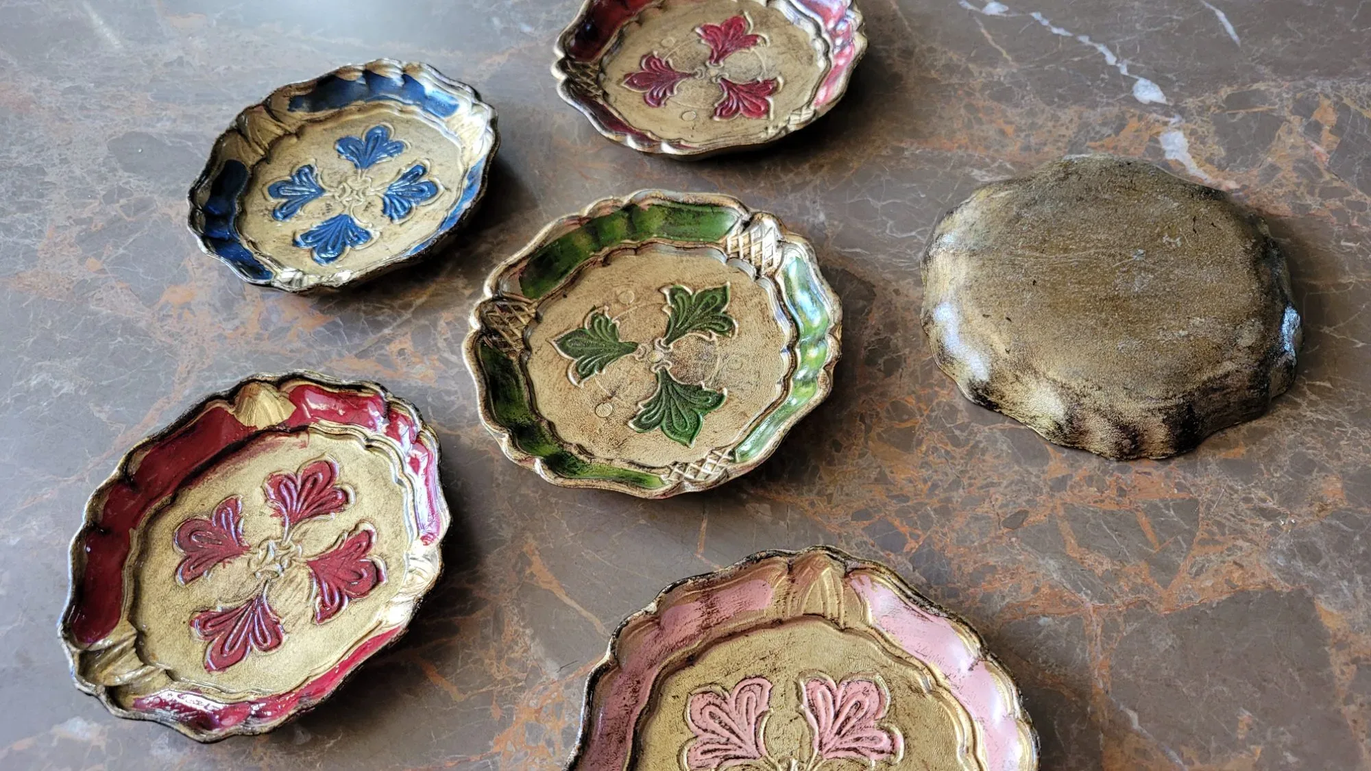 Vintage Underlägg / Coasters, Set om 6 Färggranna - Bild 2