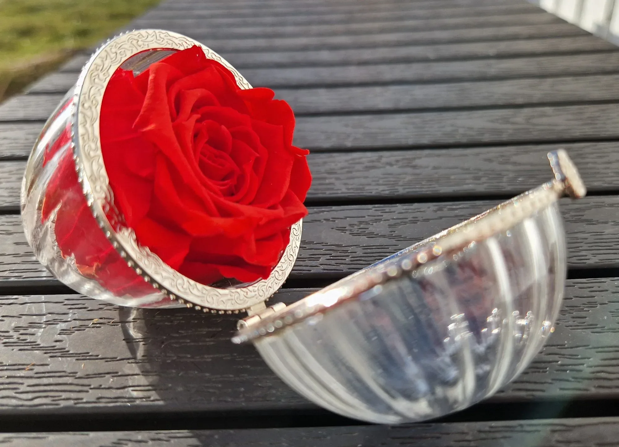 Vintage Glasask med Röd Ros – Smyckeskrin - Bild 5