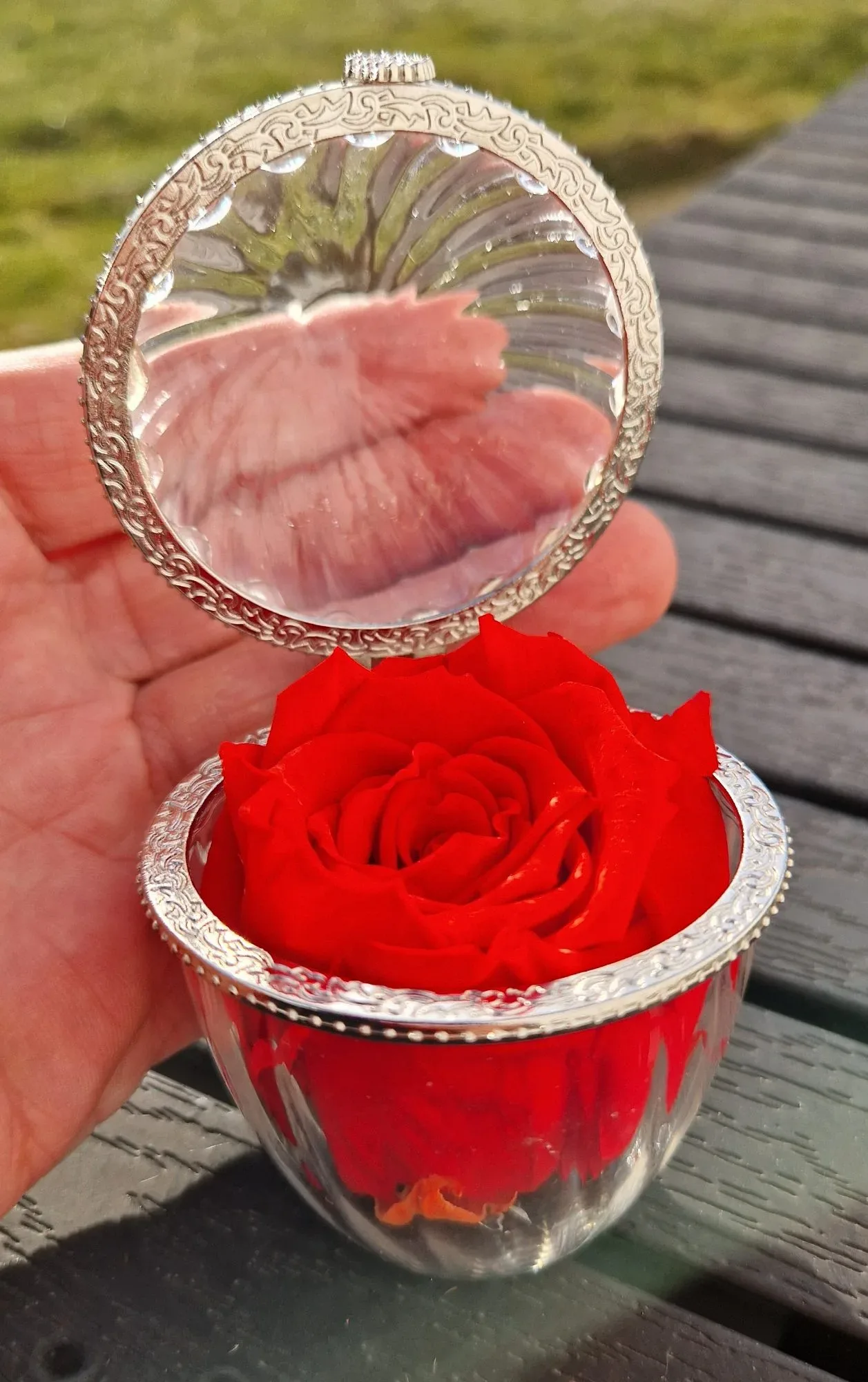 Vintage Glasask med Röd Ros – Smyckeskrin - Bild 4