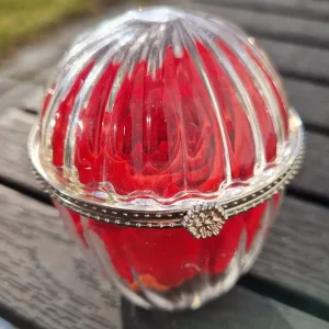 Vintage Glass Box with Red Rose – Jewelry Box