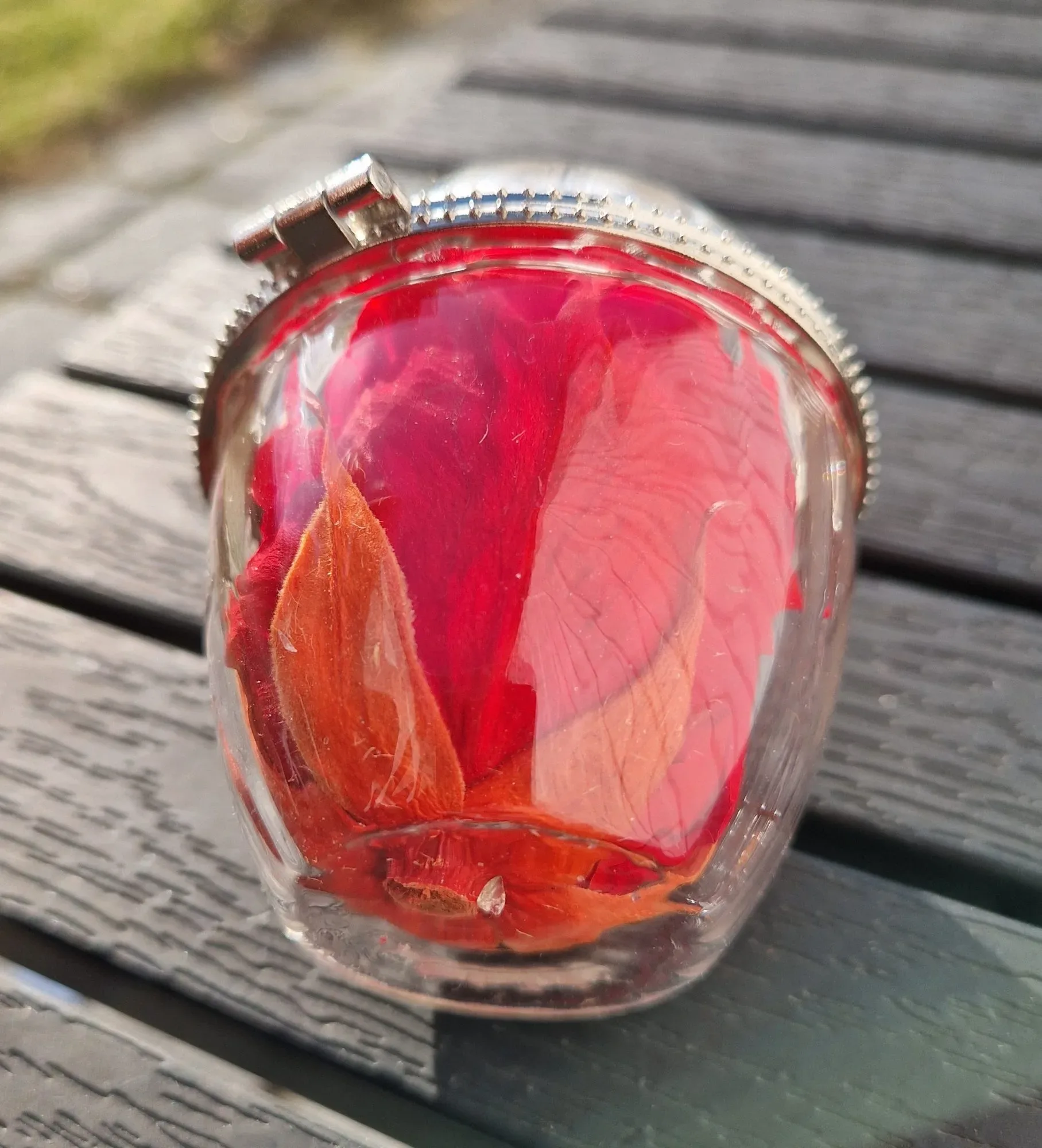 Vintage Glasask med Röd Ros – Smyckeskrin - Bild 3