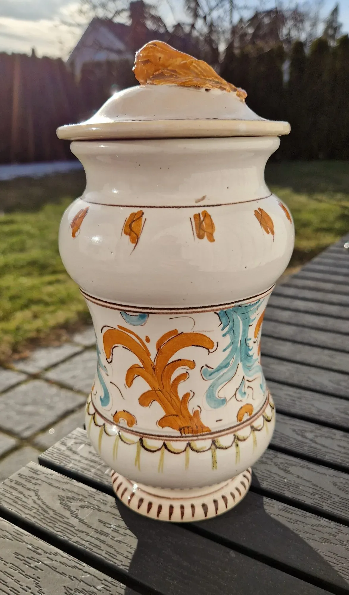 Vintage Handmålad Keramikburk med Lock