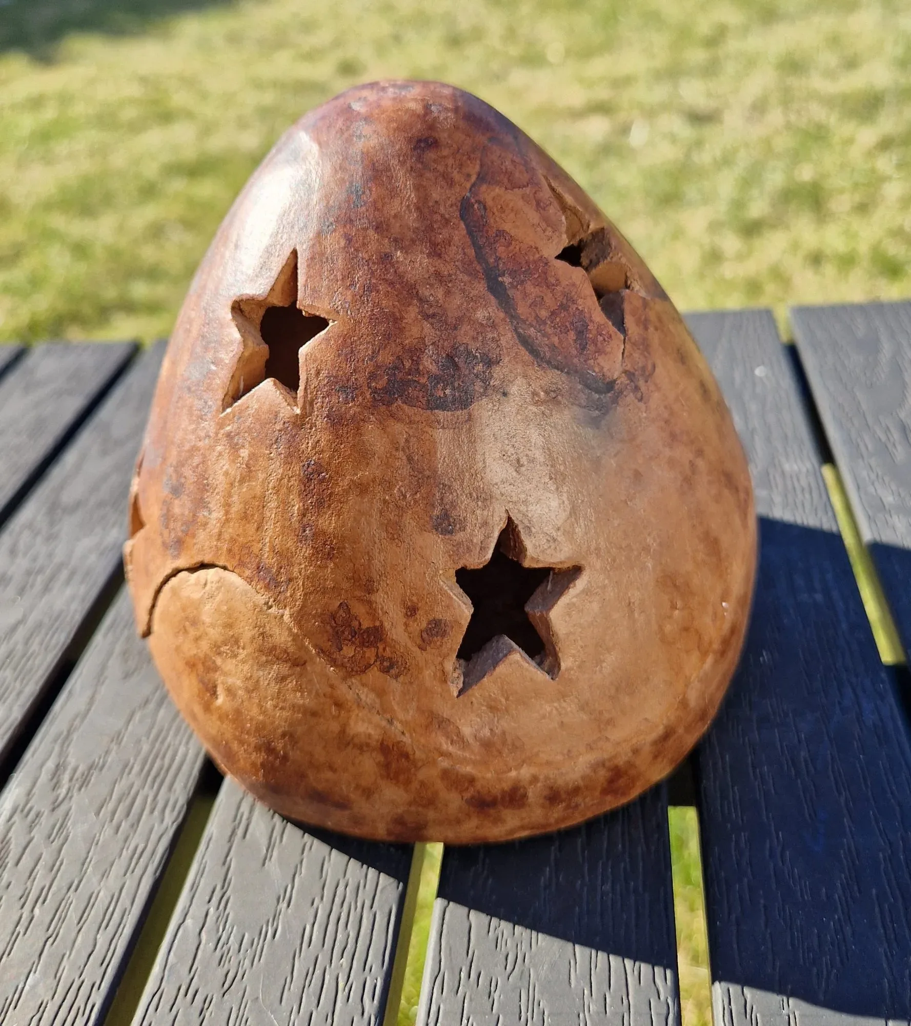 Rustic Gourd Lantern with Star Cutouts