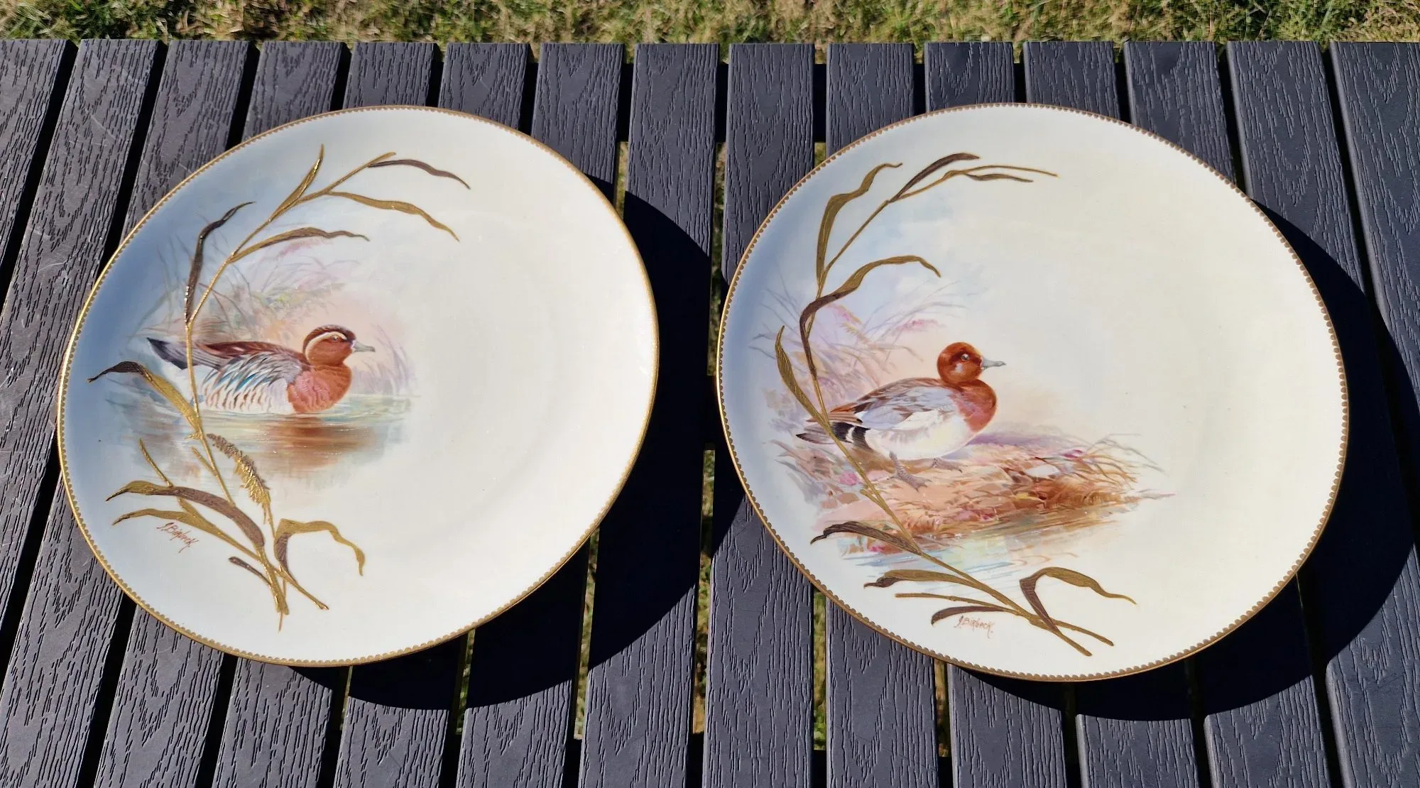 Antique Decorative Plates, Edwin J.D. Bodley, Hand-Painted Ducks (Pair)