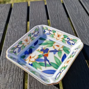 Vintage Porslinsfat med Exotiskt Fågelmotiv