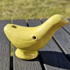 Vintage Keramikfågel Vattenvissla – Solgul Charm