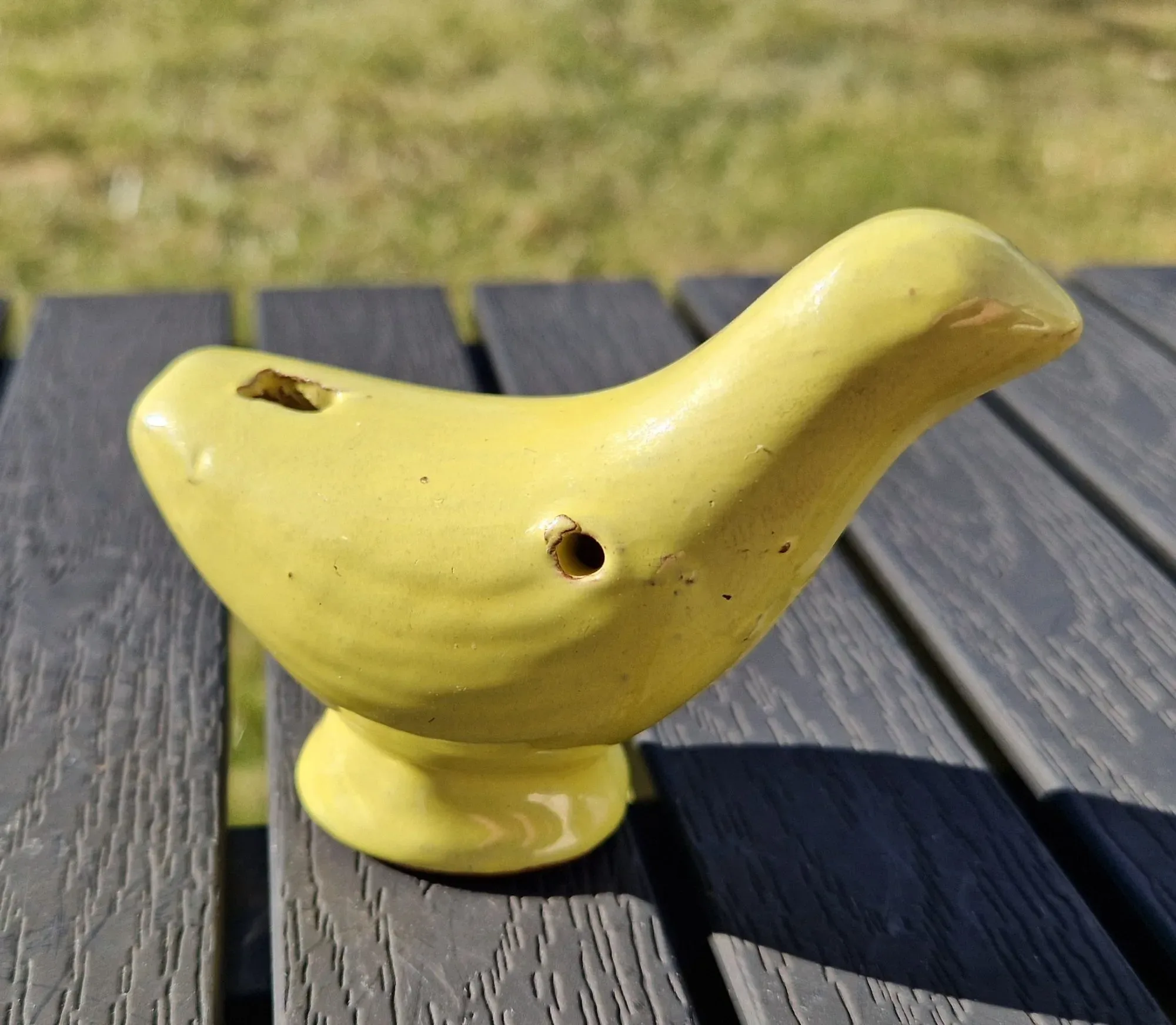 Vintage Keramikfågel Vattenvissla – Solgul Charm