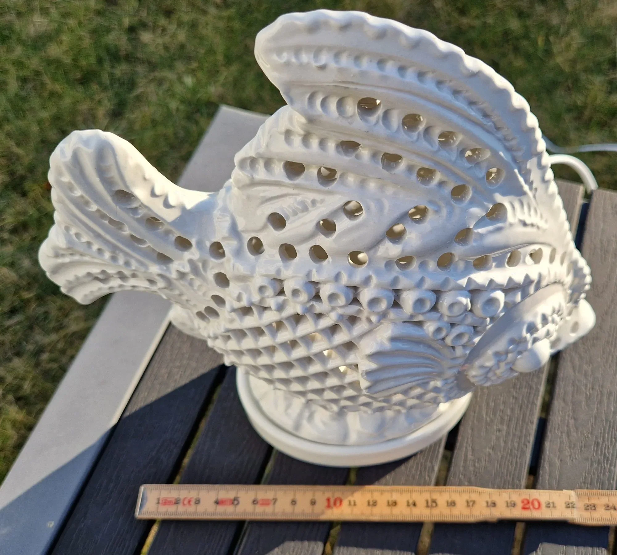 Vintage Fisklampa i Keramik med Genombrutet Mönster - Bild 10