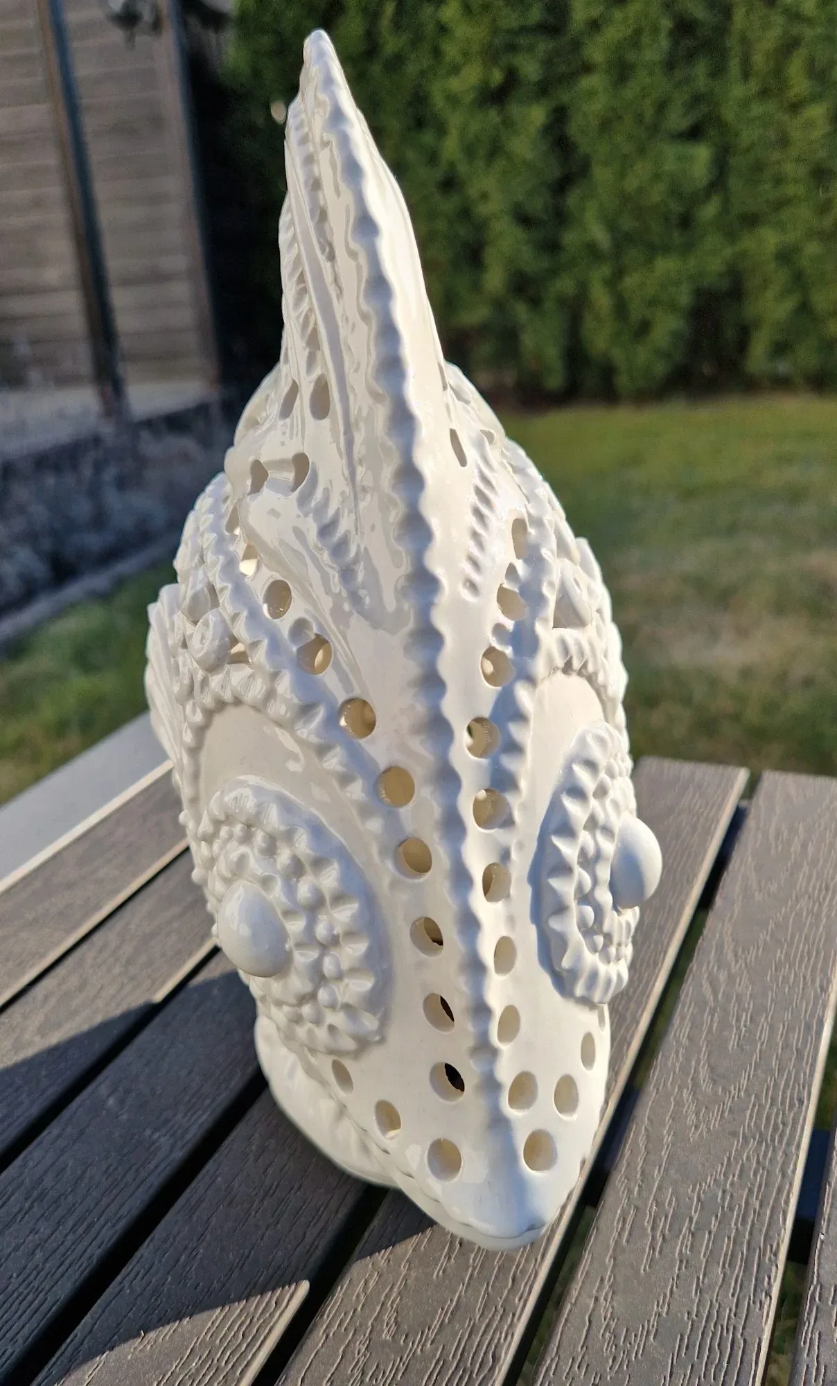Vintage Fisklampa i Keramik med Genombrutet Mönster - Bild 7