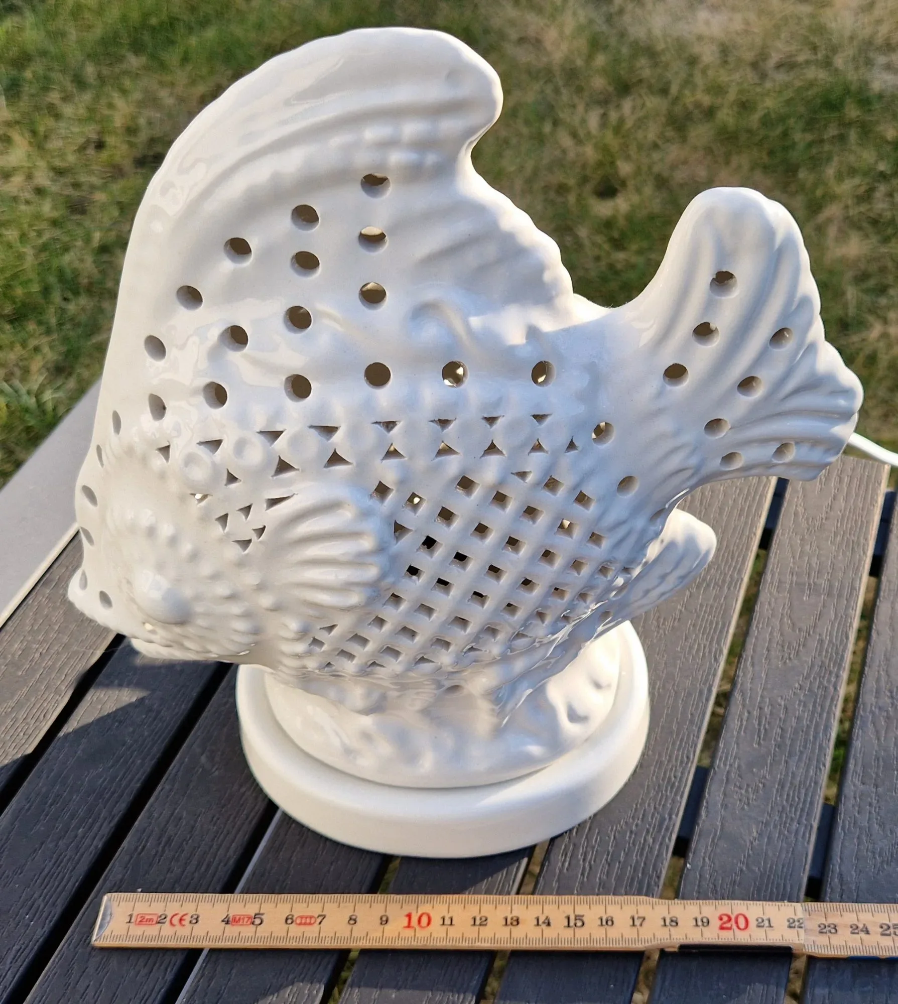 Vintage Fisklampa i Keramik med Genombrutet Mönster - Bild 10