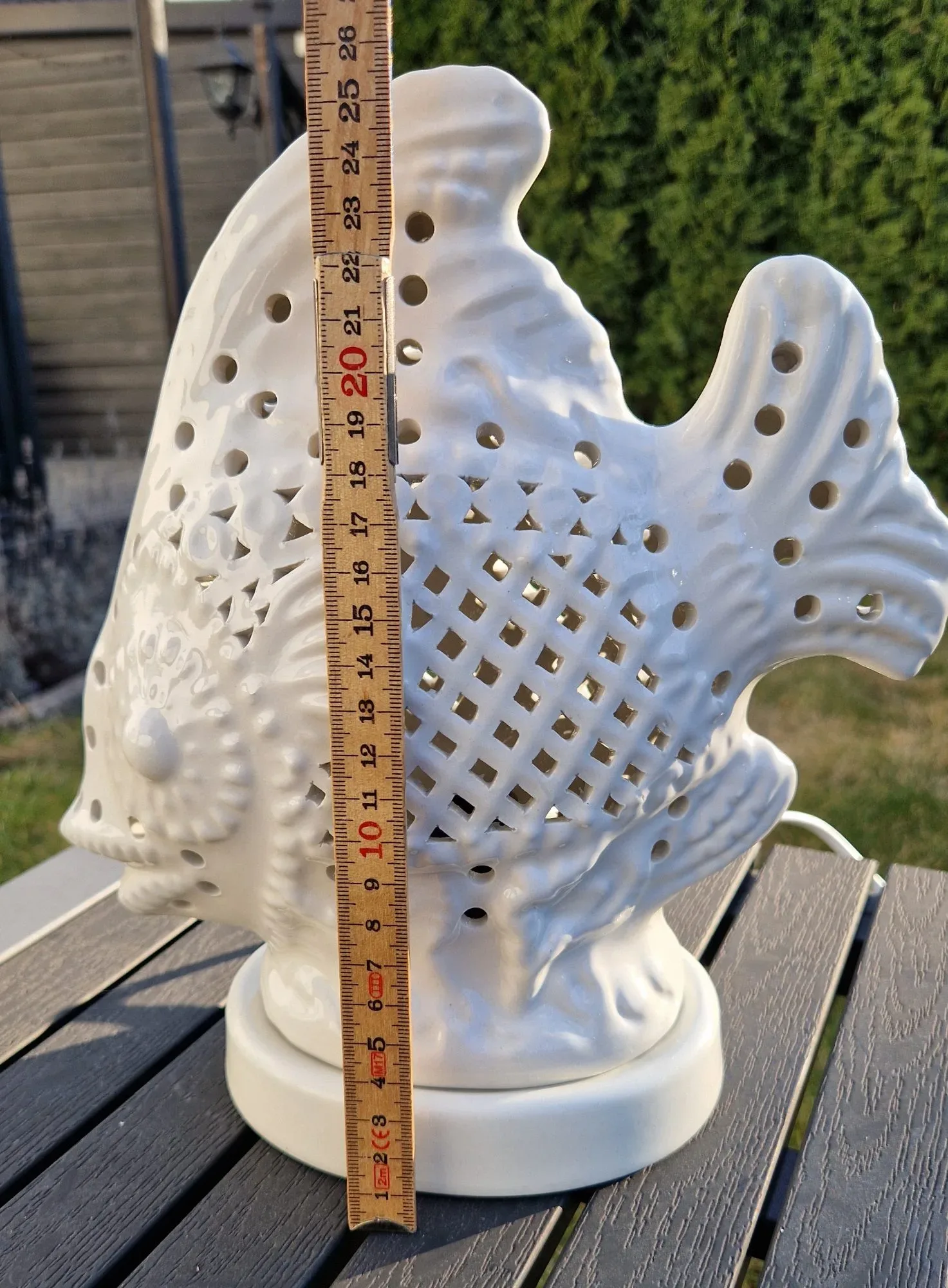 Vintage Fisklampa i Keramik med Genombrutet Mönster - Bild 9