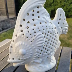 Vintage Fisklampa i Keramik med Genombrutet Mönster