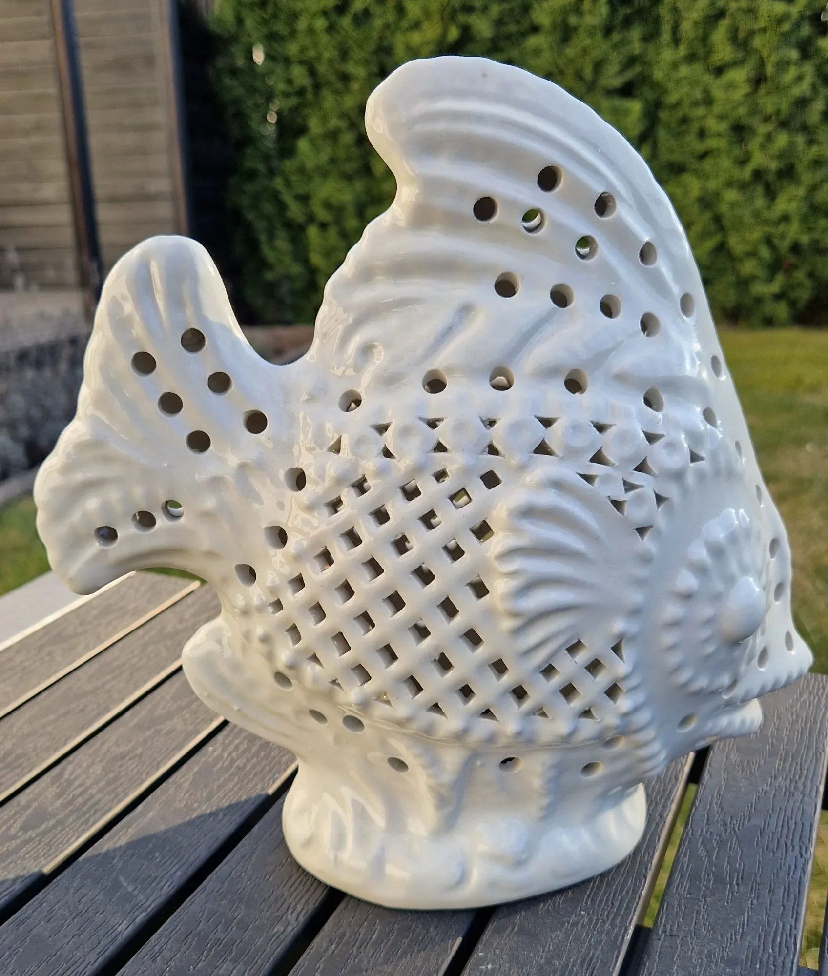 Vintage Fisklampa i Keramik med Genombrutet Mönster - Bild 7