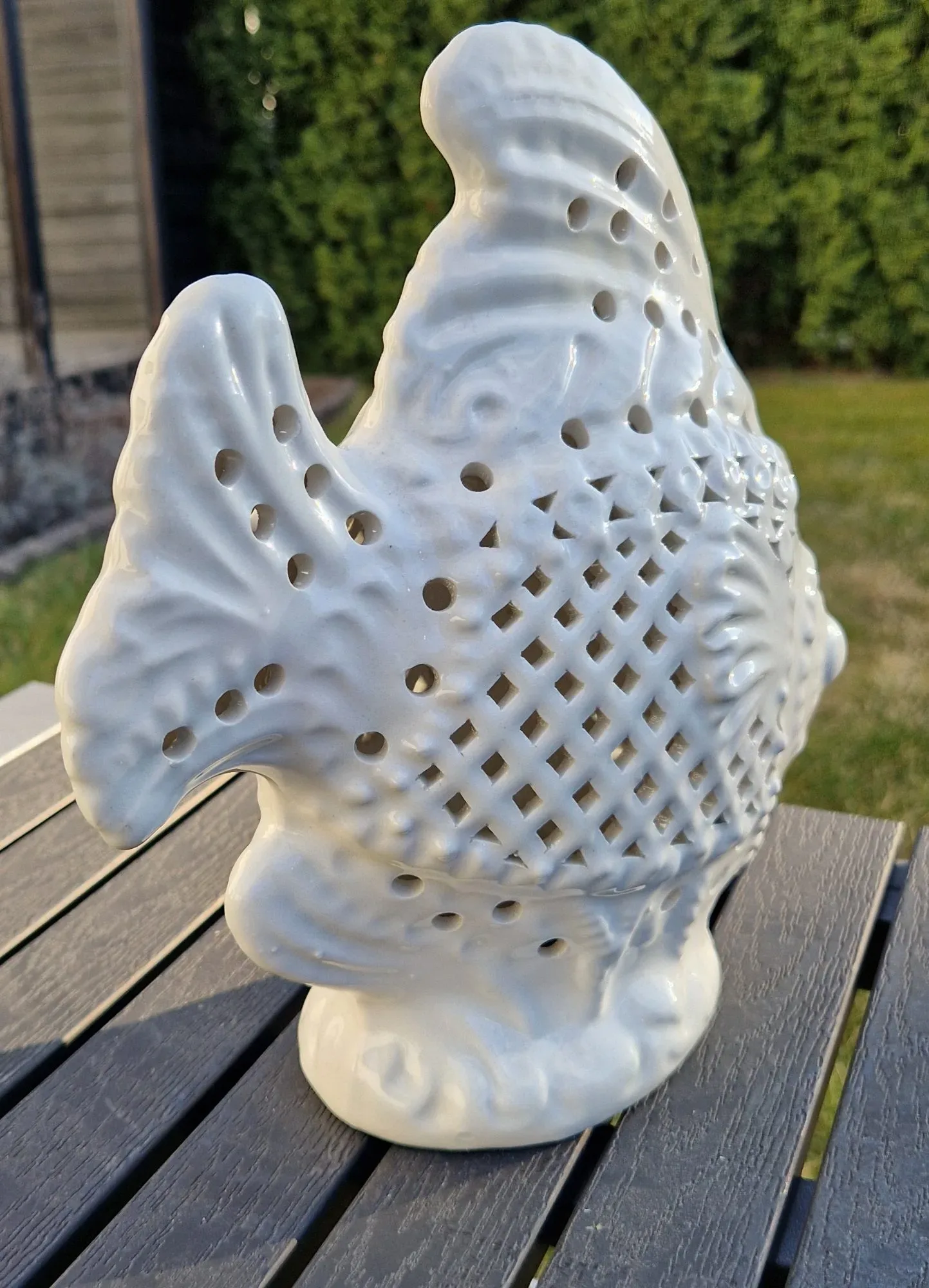 Vintage Fisklampa i Keramik med Genombrutet Mönster - Bild 6