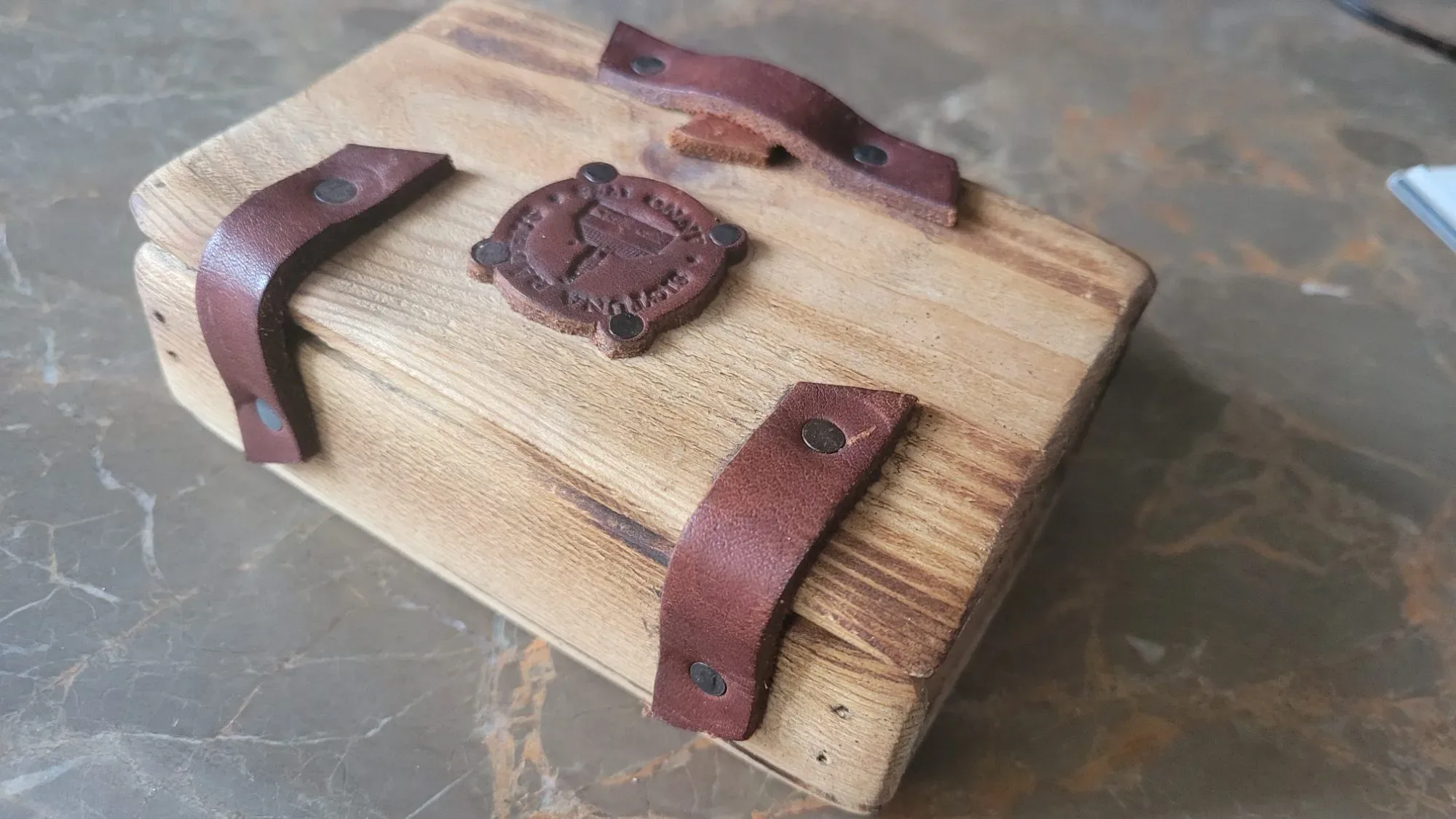 Unique Handmade Wooden Box with Sigtuna Town Hall Motif and Medallion