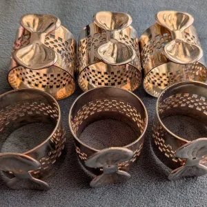 Vintage Servettringar, 6 st, Silverpläterade med Rosett