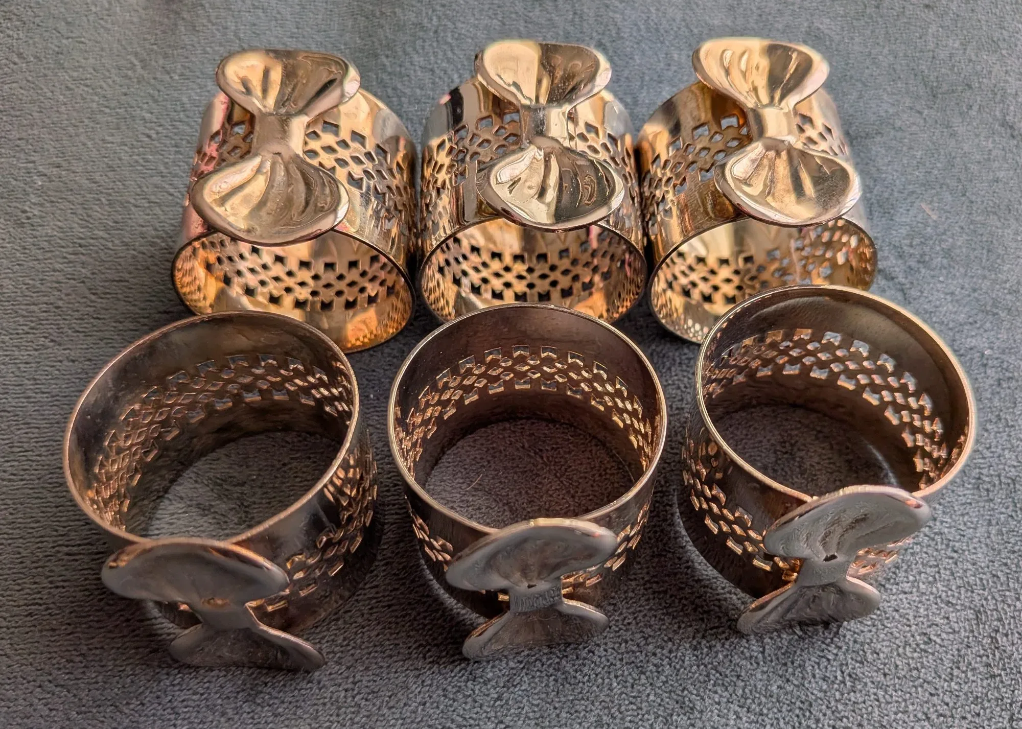 Vintage Servettringar, 6 st, Silverpläterade med Rosett