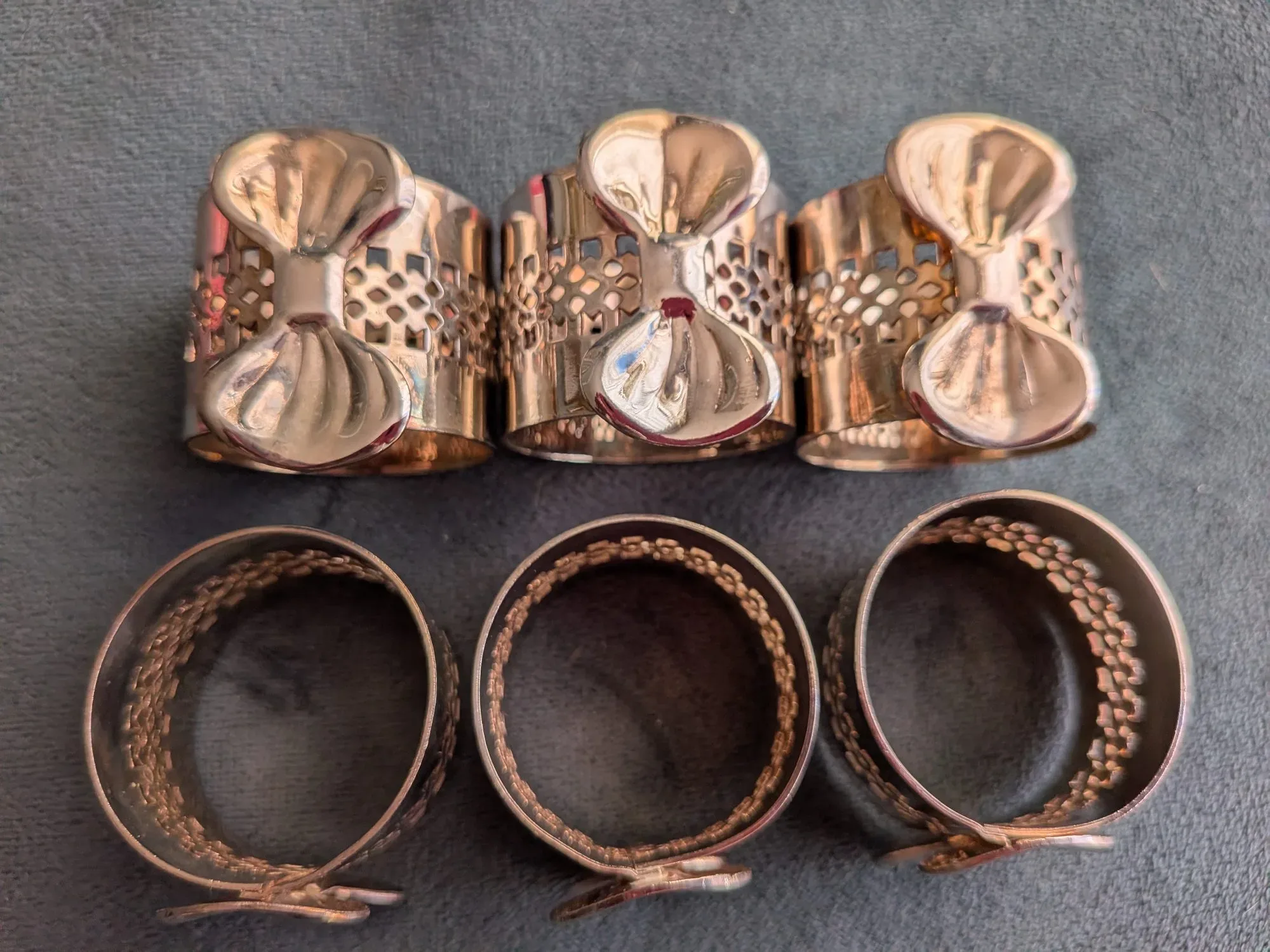 Vintage Servettringar, 6 st, Silverpläterade med Rosett - Bild 5