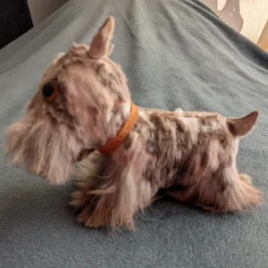 Vintage Fur Dog Figurine – Cute Scottie/Schnauzer
