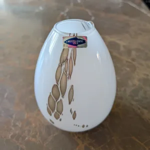 Elegant Nuutajärvi Glasvas/Lykta – Opalvitt med Gulddekor