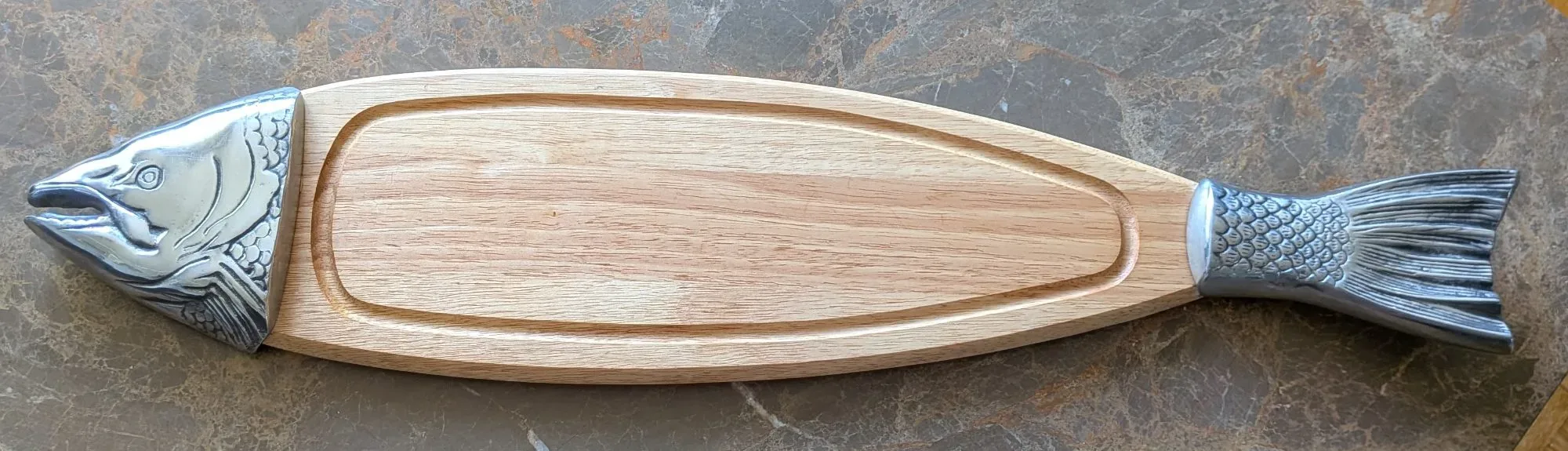 Vintage Serveringsfat Fisk – Trä och Metall, 70 cm - Bild 8