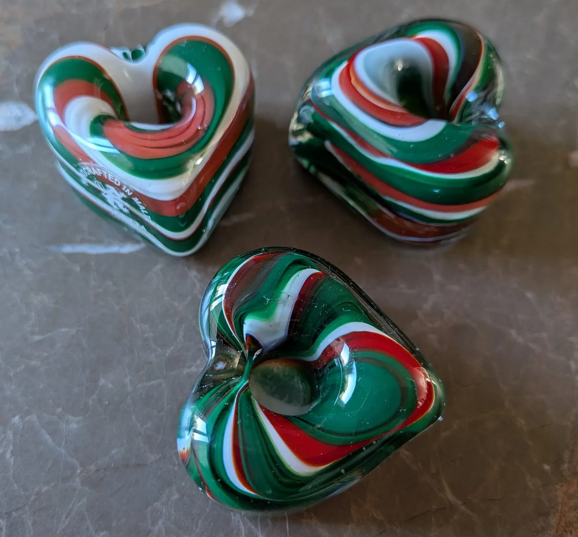 Valletta Glass Hearts – Handmade from Malta, Set of 3