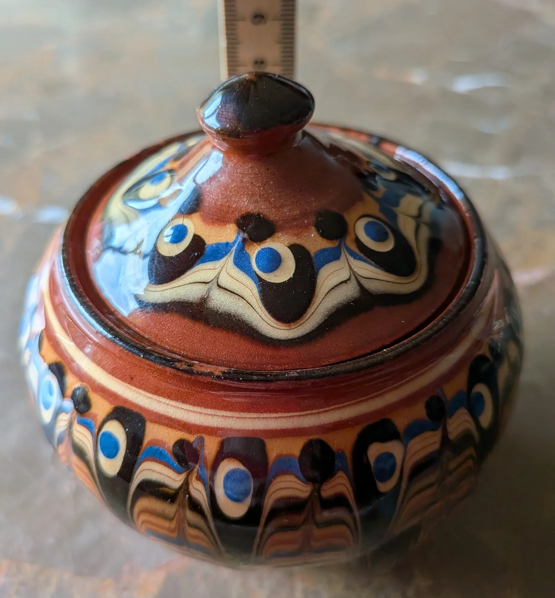 Vintage Trojansk Keramikburk med Lock, Handmålad 1974 - Bild 6