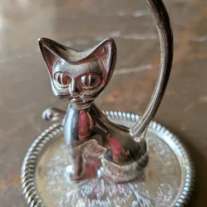 Vintage Silver-plated Cat Ring Holder – Made in Hong Kong