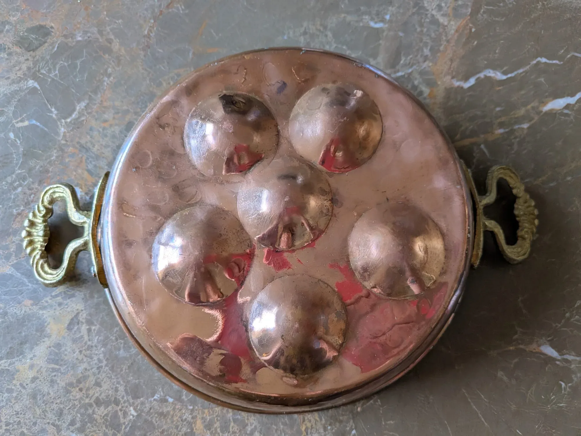 Vintage Koppar Escargotpanna med Mässingshandtag