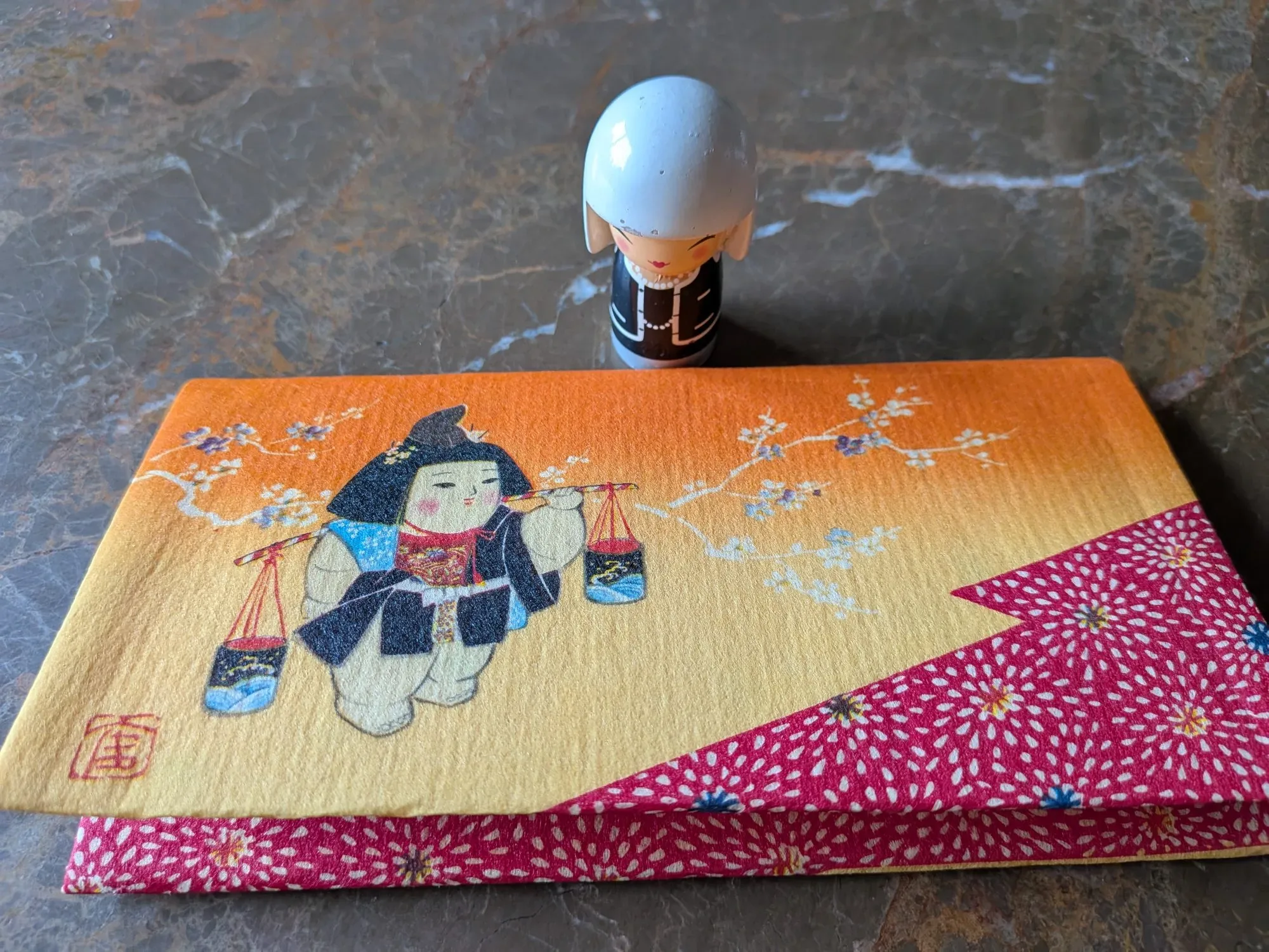 Japanese Case with Kokeshi Figurine