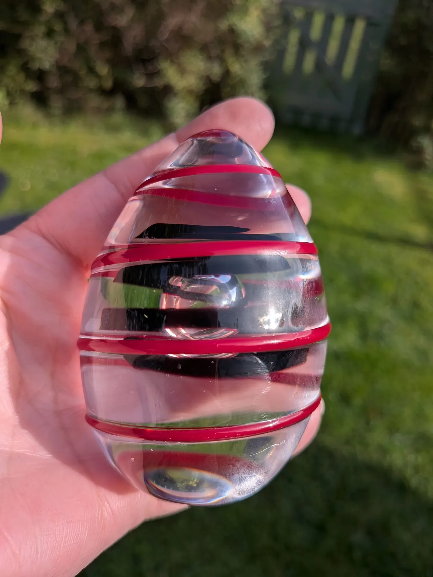 Vintage Glaspappersvikt Strömbergshyttan – Röd & Svart Spiral - Bild 2