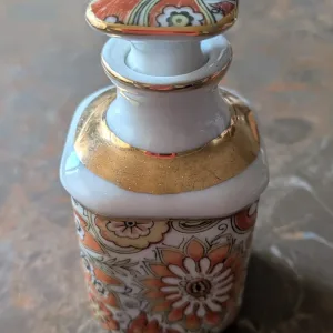 Vintage Ceramic Perfume Bottle with Floral Motif & Gold Details